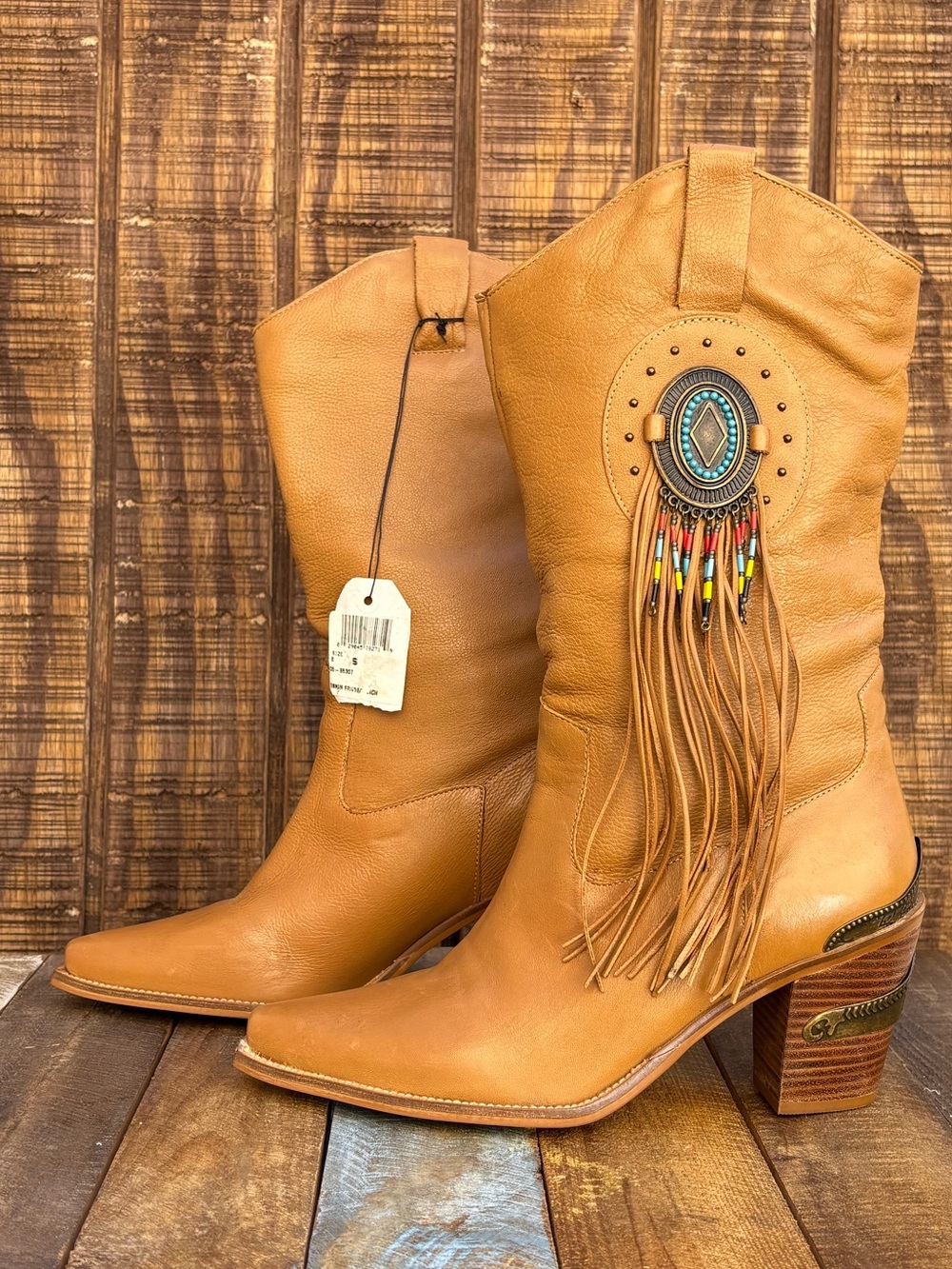 NWTS Code West Boots Tan Western Leather Fringe Boots